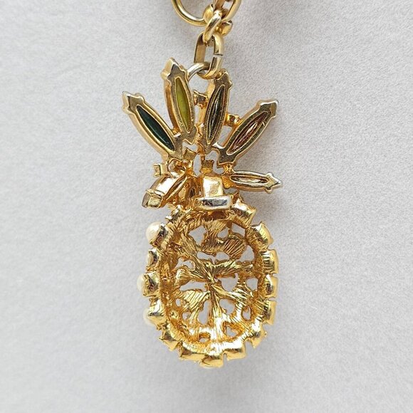 Ann Taylor Pearl Cluster Pineapple Green Rhinestone Gold Tone Long Necklace - Picture 3 of 7